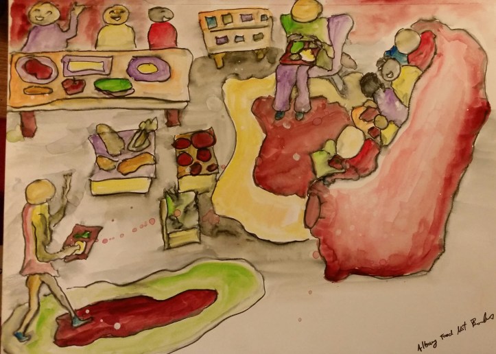 Albany Food not Bombs Watercolor and Gouache By Cat Jones 