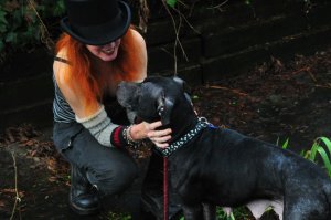 Me and Gemma, who is both black AND pittie, on the day we rescued her from death row. 