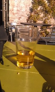 A pint on the back deck at the Ecotrust building. 