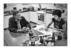 Stu and me, in the mp5 kitchen where I used to live for awhile. My hair is just starting to grow back from cutting it all off when my lover died, and I was skinny as a rail from lack of food. Stu used to come around all the time then, trying to save me from myself. I wish I had been there for him when his partner died, the way he was for me. 