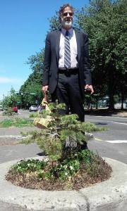 Stu at the "Smallest Park in the World," in the middle of a Portland street. So dapper in his suit.
