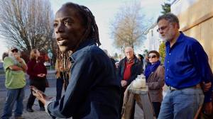 Stu, with Portland activist Joann Hardesty at a vigil for Keaton Otis, who was a victim of police murder and cover-up. Stu worked hard to stand up for the oppressed, to bring about police accountability, and to protect people on the streets. 